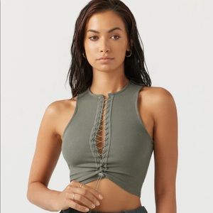 Joah Brown Lace Up Crop Tank